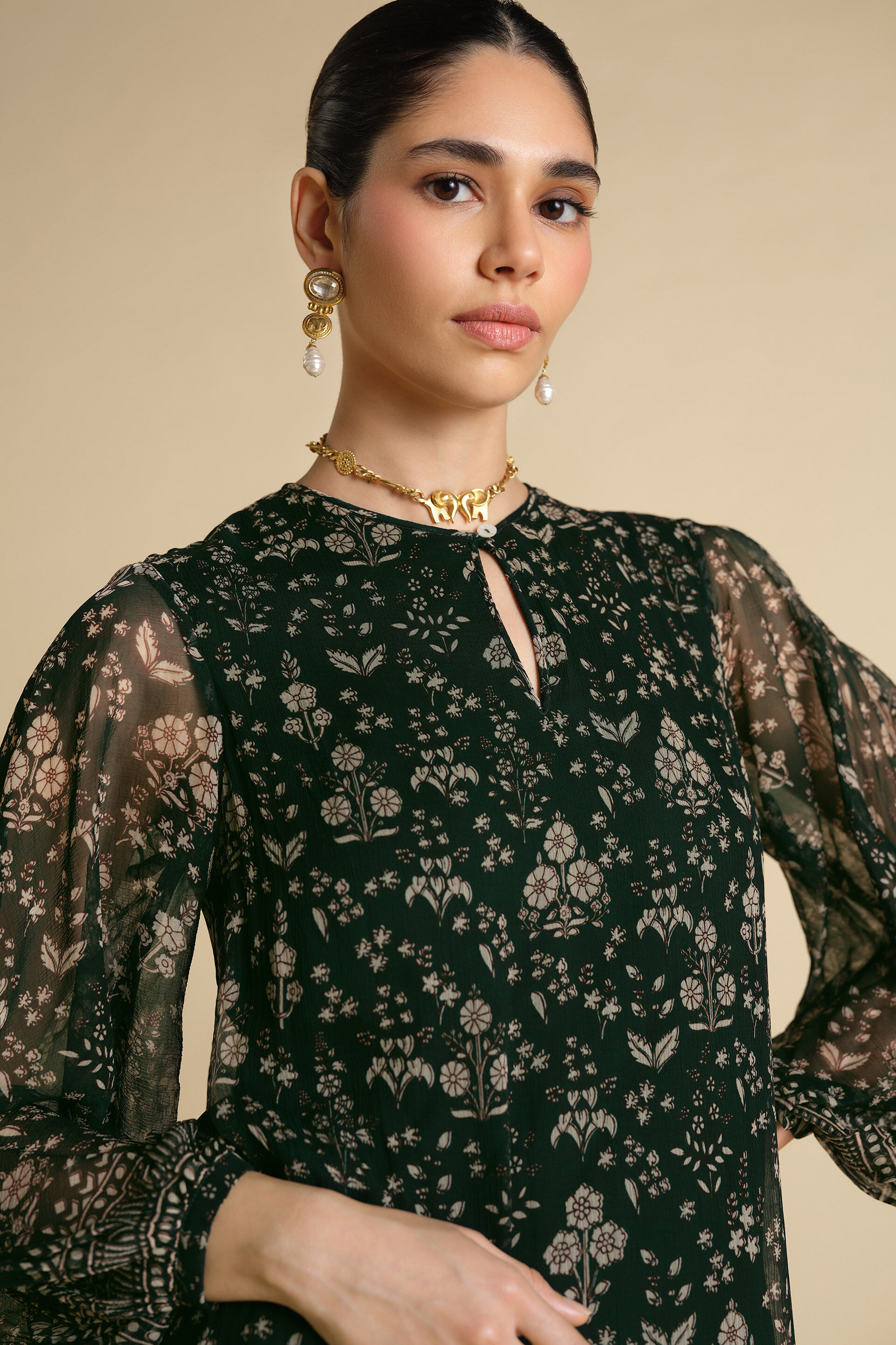 Sithara Printed Kaftan - Green, Green, image 4